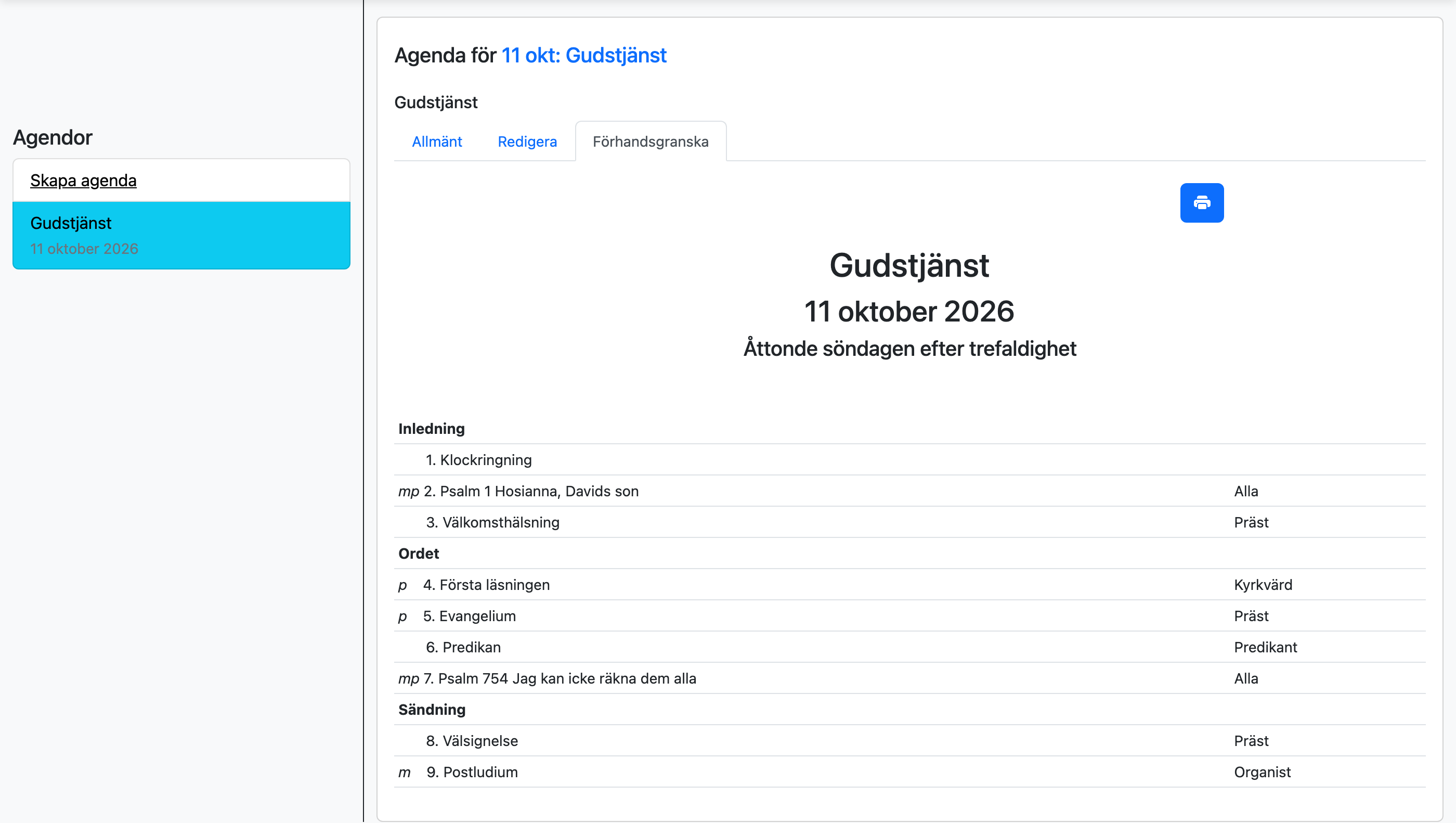 Förhandsgranskning av en agenda