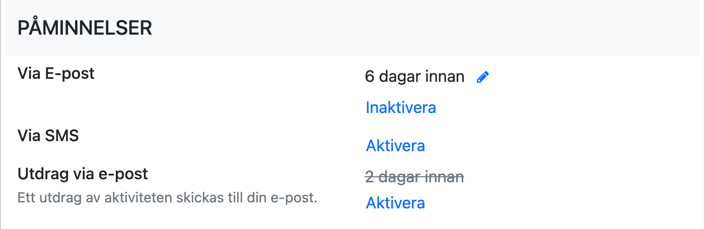 Inställningar för påminnelser